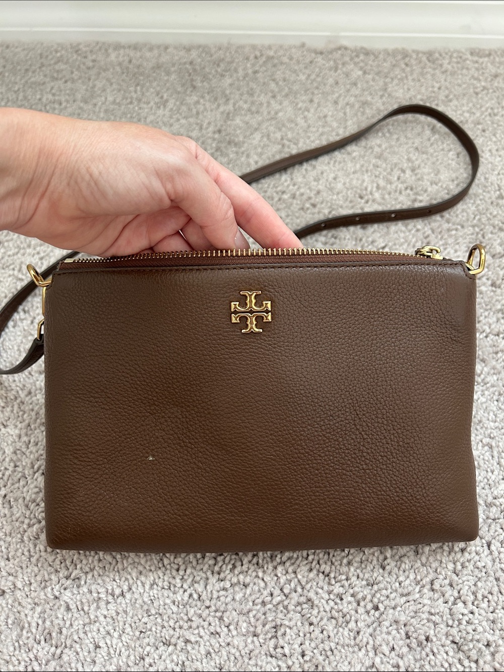 Tory Burch Brown Pebbled Leather Crossbody Bag - Picture 3 of 6